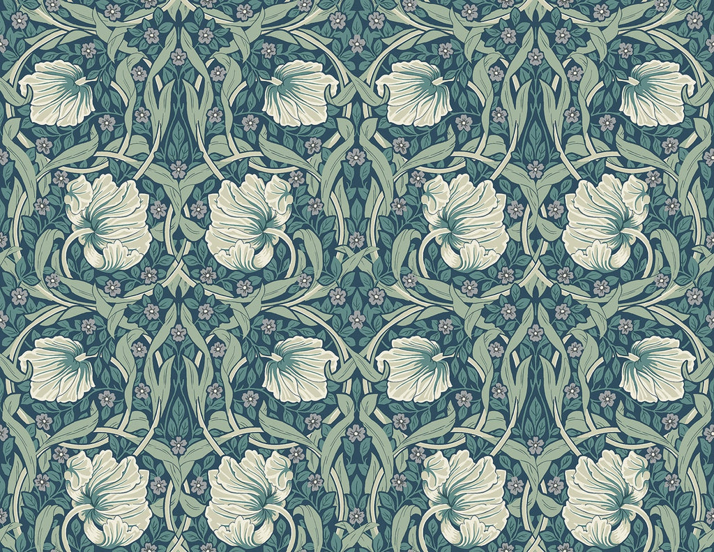 Malibu PS Pimpernel Floral Vintage Floral - Teal & Sandstone | Peel and Stick Removable Wallpaper