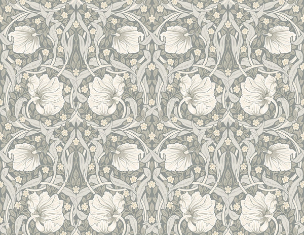 Malibu Ps Pimpernel Floral Vintage Floral - Alloy Grey & Alabaster | Peel and Stick Removable Wallcovering
