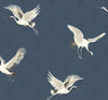 Malibu PS Cranes Art Deco Animal Print - Denim Blue | Peel and Stick Removable Wallpaper