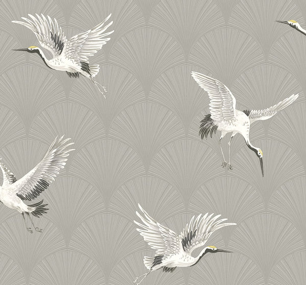 Malibu Ps Cranes Art Deco Animal Print - Argos Grey | Peel and Stick Removable Wallcovering