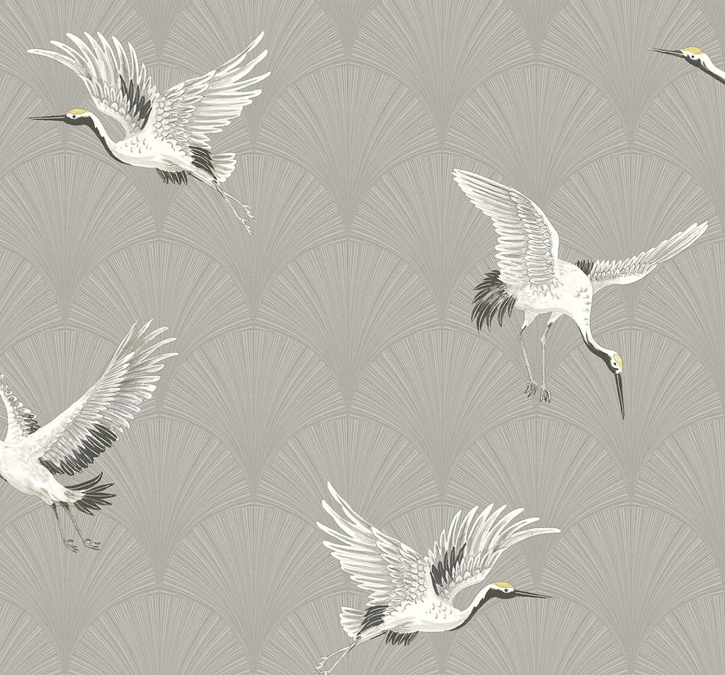Malibu PS Cranes Art Deco Animal Print - Argos Grey | Peel and Stick Removable Wallpaper