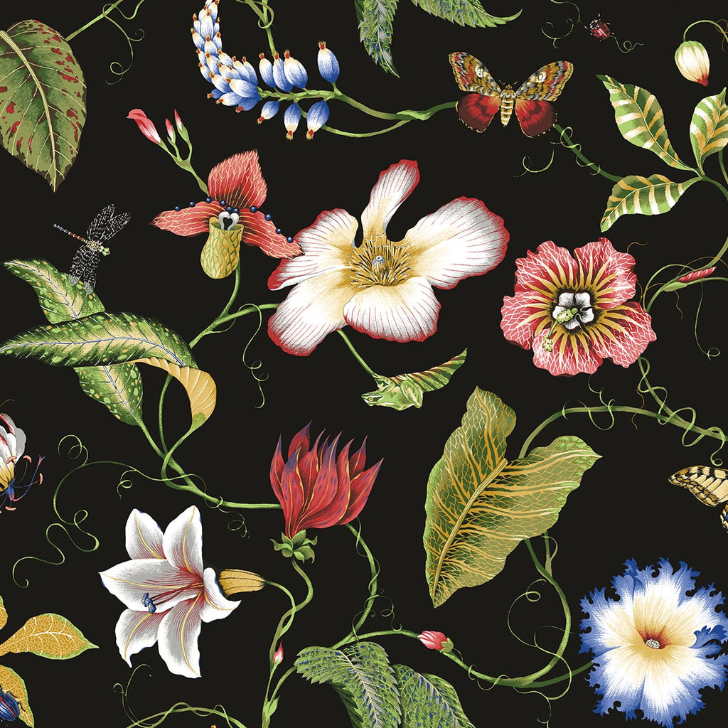 Malibu PS Summer Garden Floral Contemporary Floral - Jet Black | Peel and Stick Removable Wallpaper
