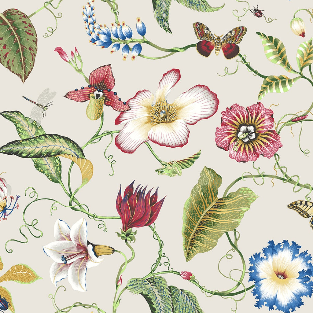 Malibu PS Summer Garden Floral Contemporary Floral - Raspberry & Chartreuse | Peel and Stick Removable Wallpaper