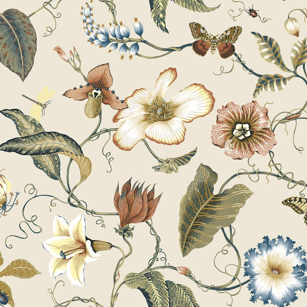 Malibu PS Summer Garden Floral Contemporary Floral - Alabaster | Peel and Stick Removable Wallpaper
