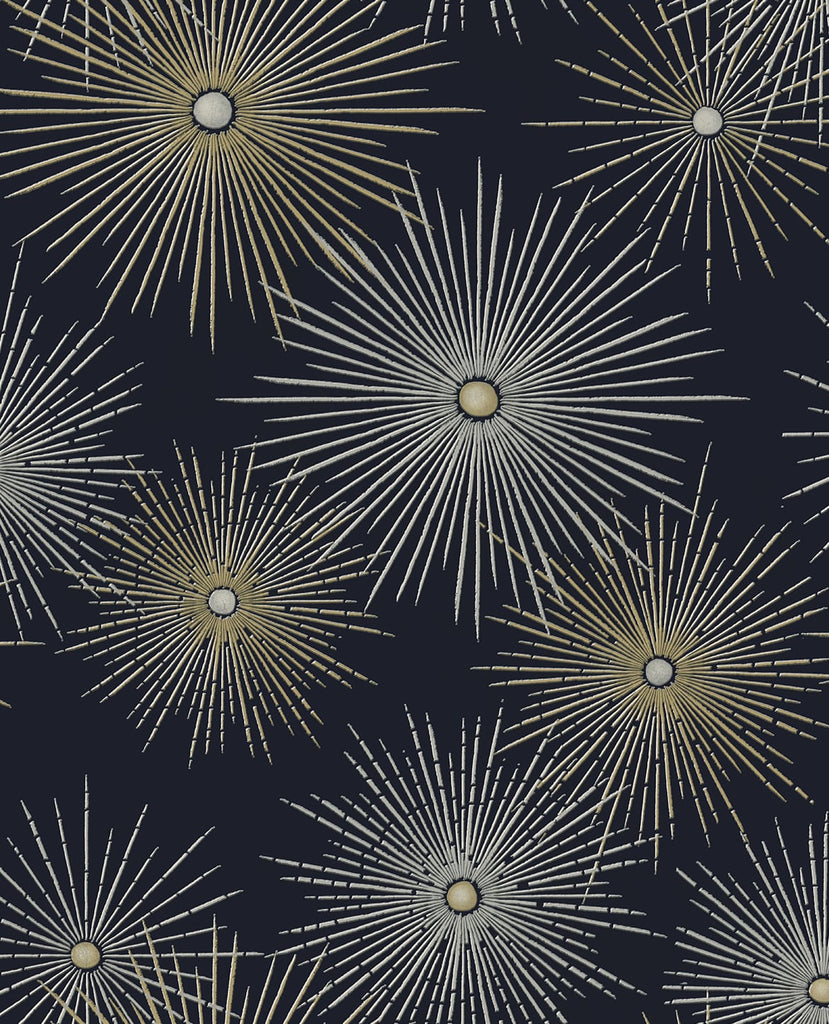 Malibu PS Starburst Geo Mid-Century Modern Geometric - Midnight & Gold | Peel and Stick Removable Wallpaper