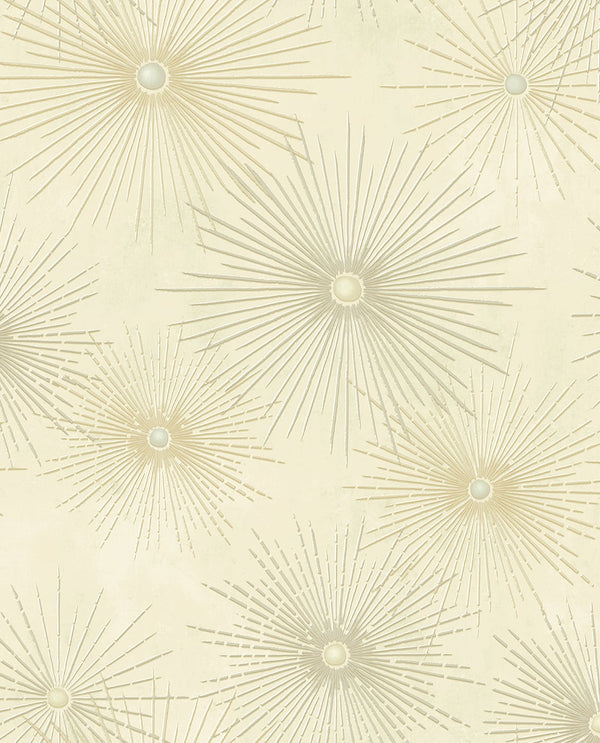 Malibu Ps Starburst Geo Mid-Century Modern Geometric - Ivory & Metallic Gold | Peel and Stick Removable Wallcovering