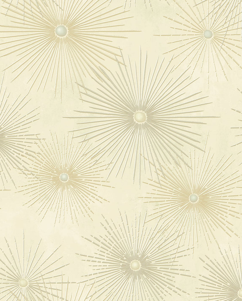Malibu PS Starburst Geo Mid-Century Modern Geometric - Ivory & Metallic Gold | Peel and Stick Removable Wallpaper
