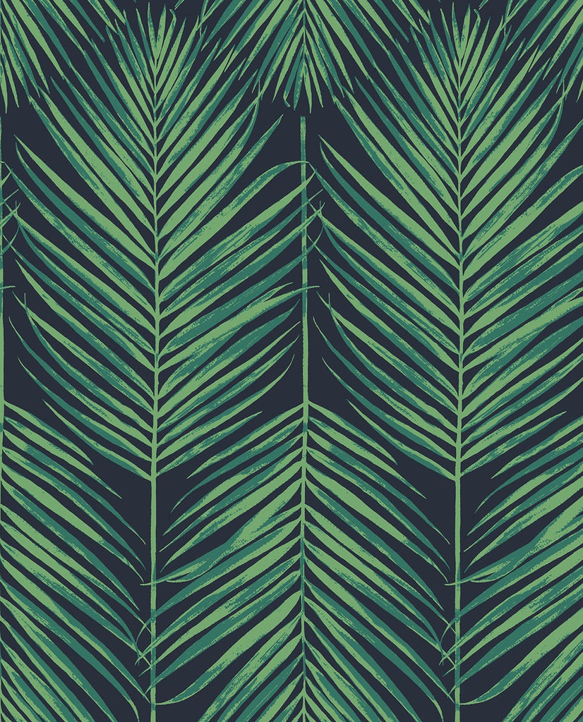 Malibu PS Tropic Palm Tropical Botanical - Midnight Blue & Sea Green | Peel and Stick Removable Wallpaper