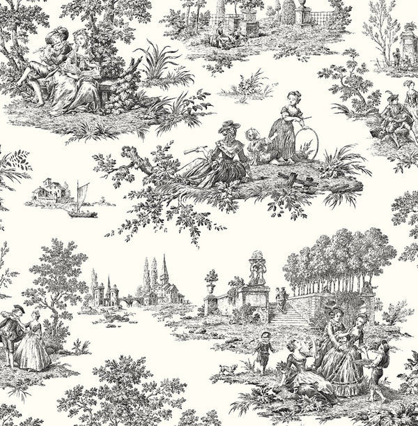 Malibu Ps Chateau Toile Traditional Toile - Inkwell | Peel and Stick Removable Wallcovering