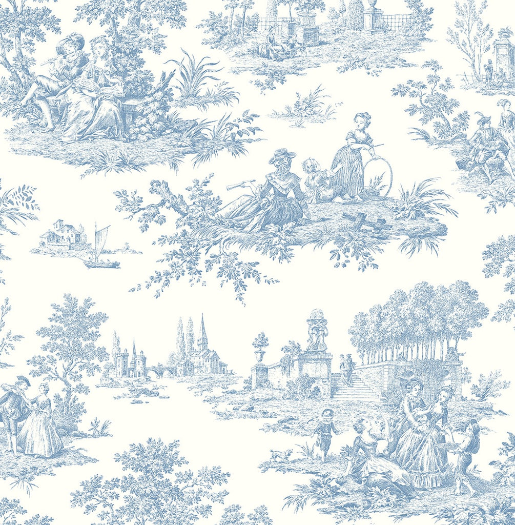 Malibu PS Chateau Toile Traditional Toile - Blue Bell | Peel and Stick Removable Wallpaper