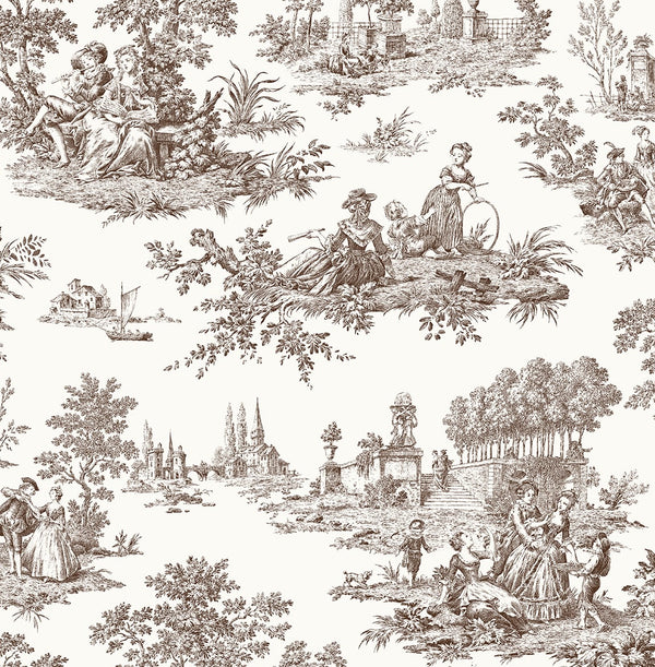 Malibu Ps Chateau Toile Traditional Toile - Sable Brown | Peel and Stick Removable Wallcovering