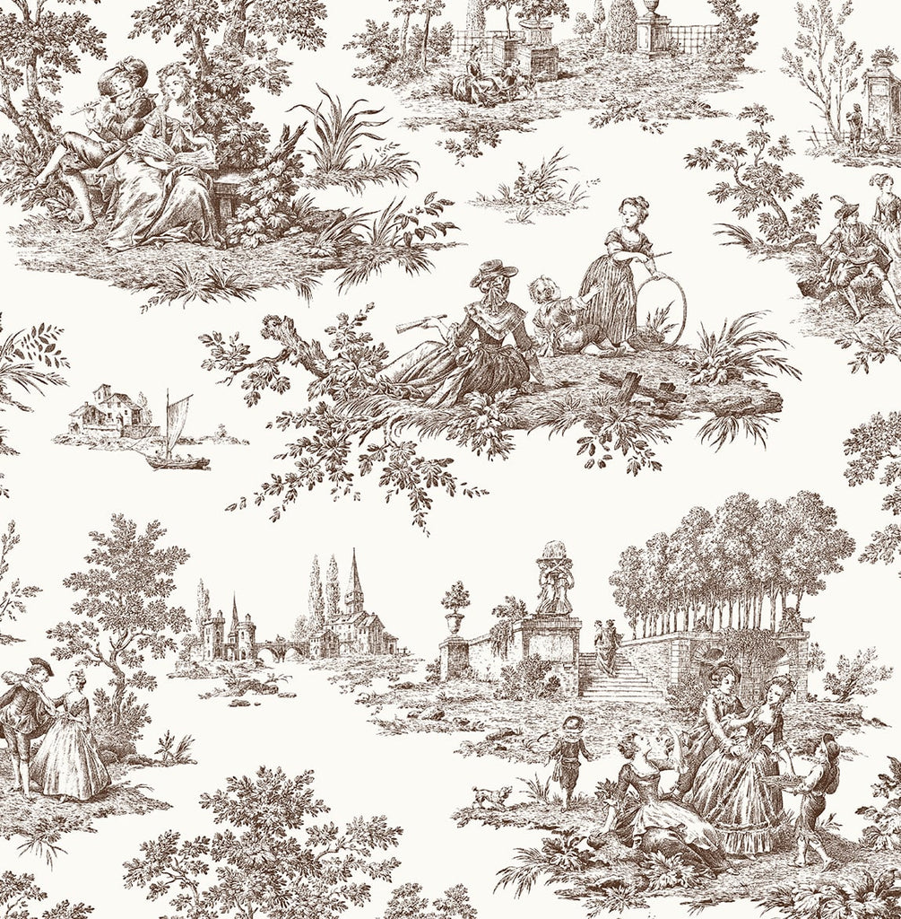 Malibu PS Chateau Toile Traditional Toile - Sable Brown | Peel and Stick Removable Wallpaper