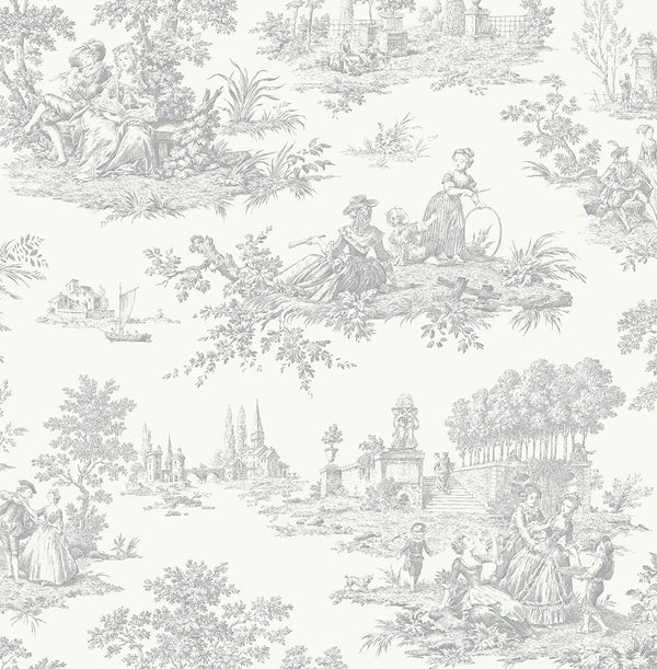 Malibu Ps Chateau Toile Traditional Toile - Argos Grey | Peel and Stick Removable Wallcovering