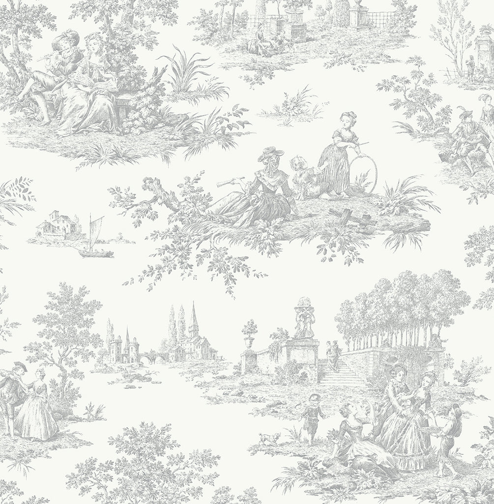 Malibu PS Chateau Toile Traditional Toile - Argos Grey | Peel and Stick Removable Wallpaper