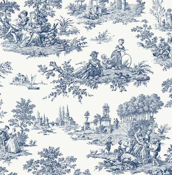 Malibu Ps Chateau Toile Traditional Toile - Navy Blue | Peel and Stick Removable Wallcovering