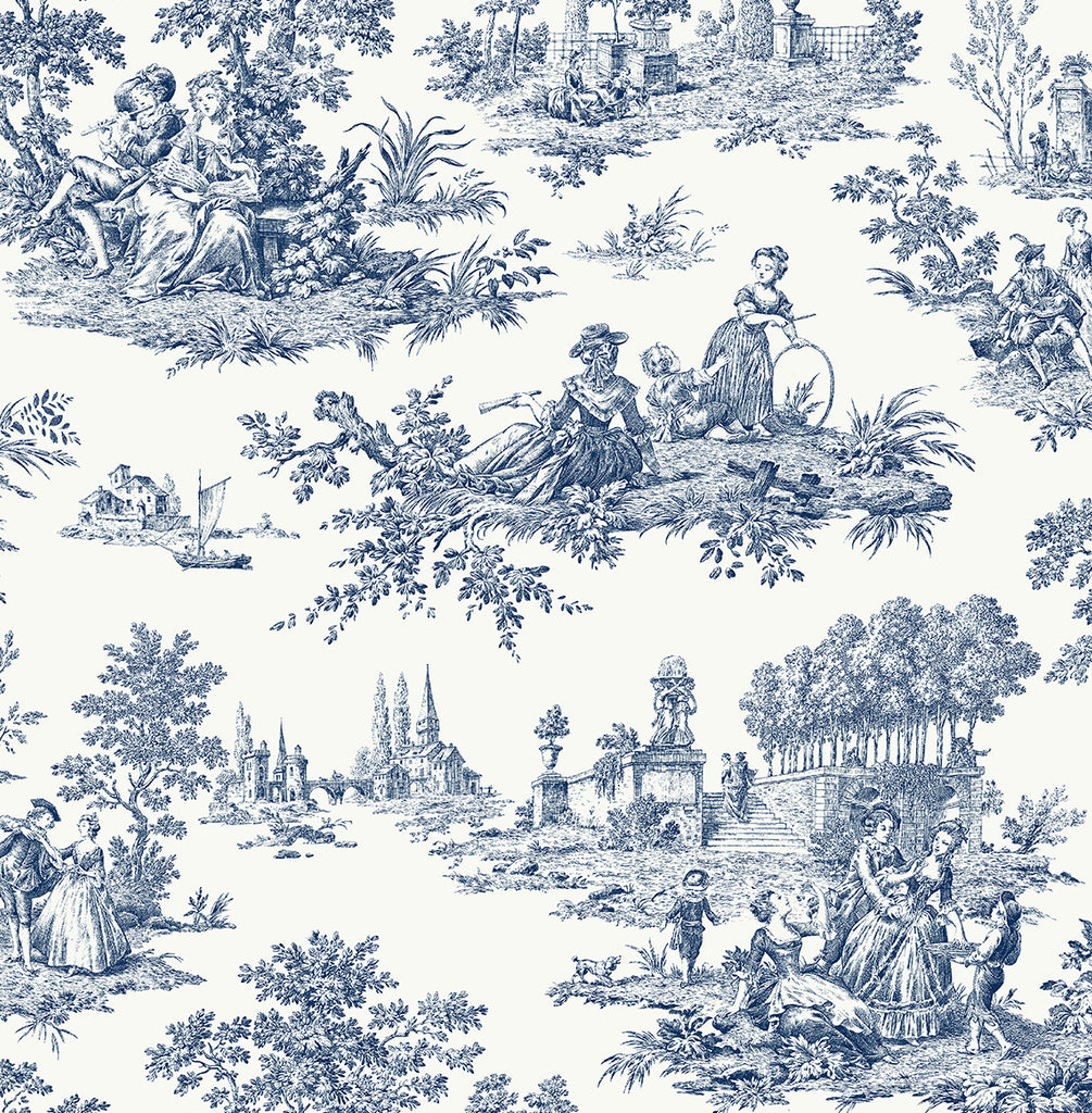 Malibu PS Chateau Toile Traditional Toile - Navy Blue | Peel and Stick Removable Wallpaper