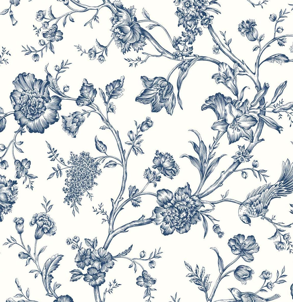 Malibu PS Jasmine Chinoiserie Traditional Chinoiserie - Navy Blue | Peel and Stick Removable Wallpaper