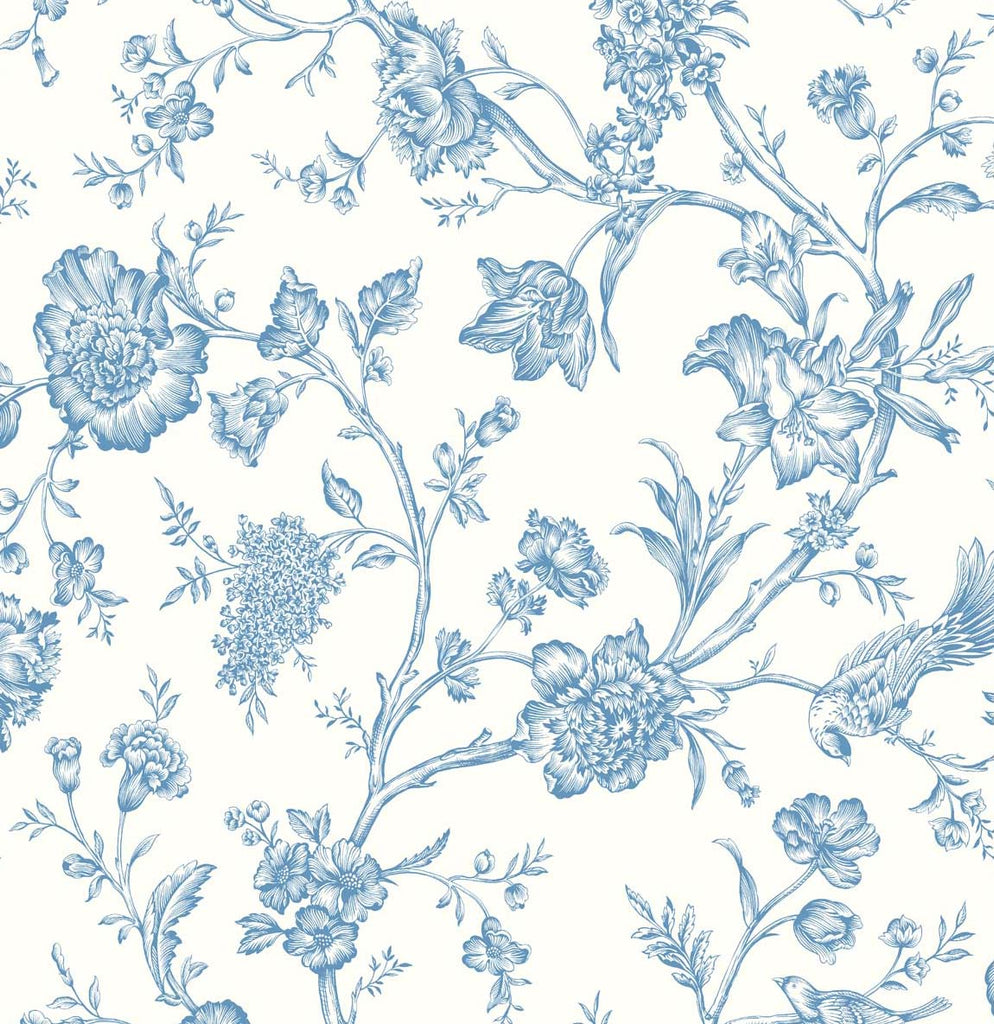 Malibu PS Jasmine Chinoiserie Traditional Chinoiserie - Carolina Blue | Peel and Stick Removable Wallpaper