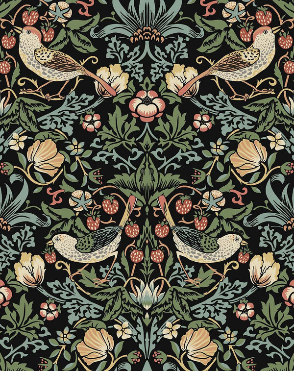Malibu Ps Aves Garden Vintage Botanical - Ebony | Peel and Stick Removable Wallcovering