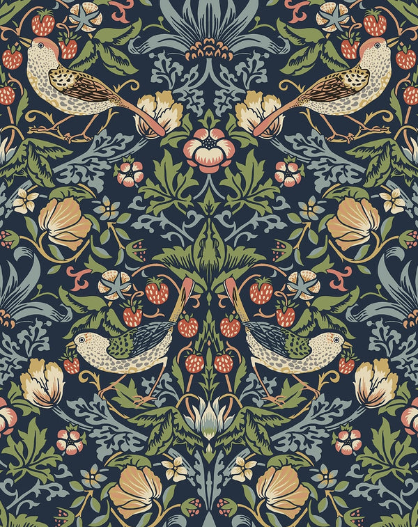Malibu Ps Aves Garden Vintage Botanical - Midnight Blue | Peel and Stick Removable Wallcovering