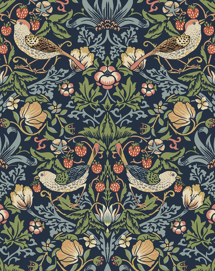 Malibu PS Aves Garden Vintage Botanical - Midnight Blue | Peel and Stick Removable Wallpaper