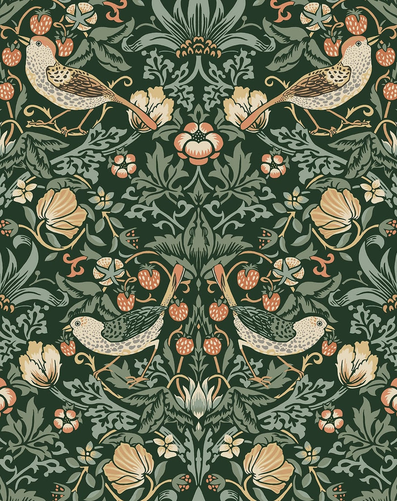 Malibu PS Aves Garden Vintage Botanical - Forest Green | Peel and Stick Removable Wallpaper
