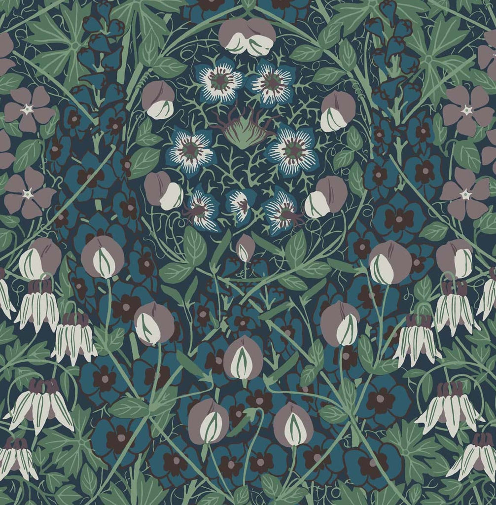 Malibu PS Tulip Garden Vintage Floral - Deep Ocean & Purple Haze | Peel and Stick Removable Wallpaper