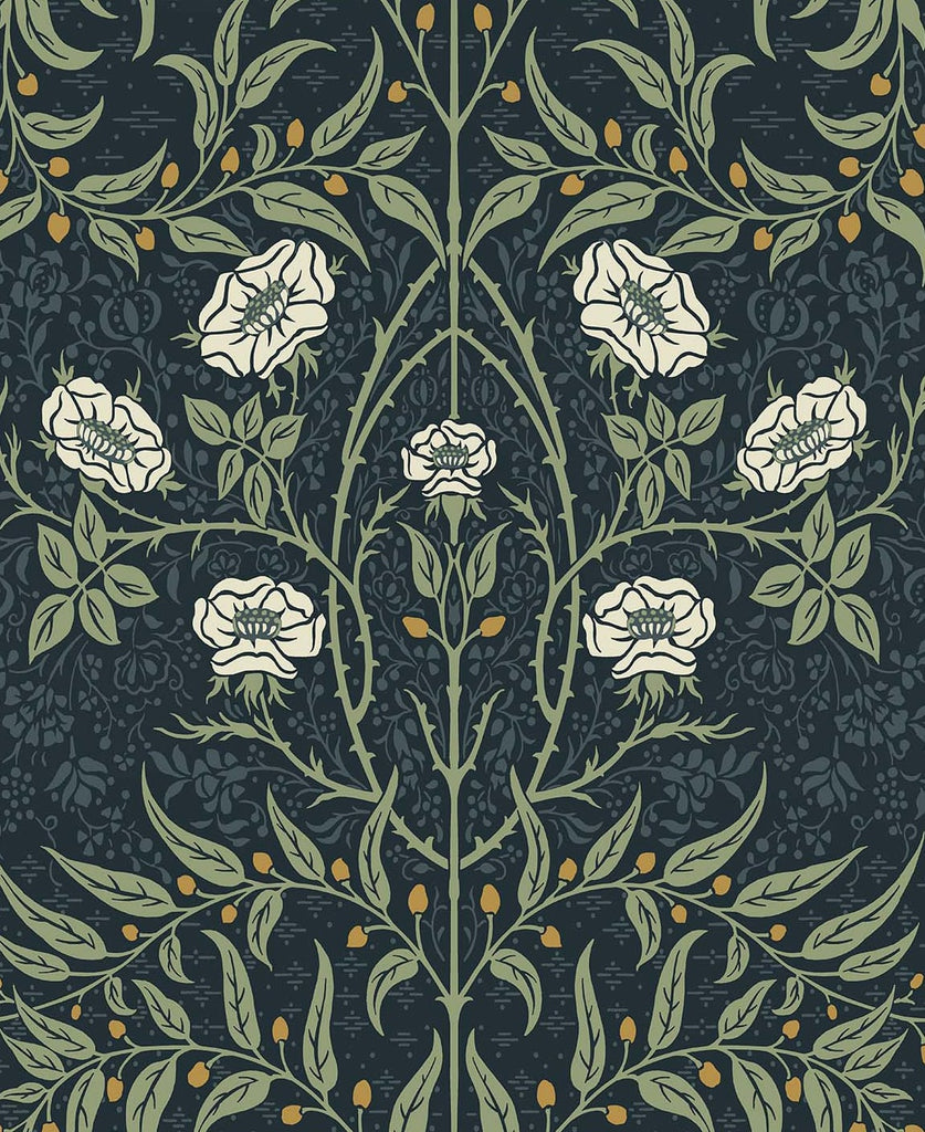 Malibu PS Stenciled Floral Vintage Floral - Navy & Sage | Peel and Stick Removable Wallpaper