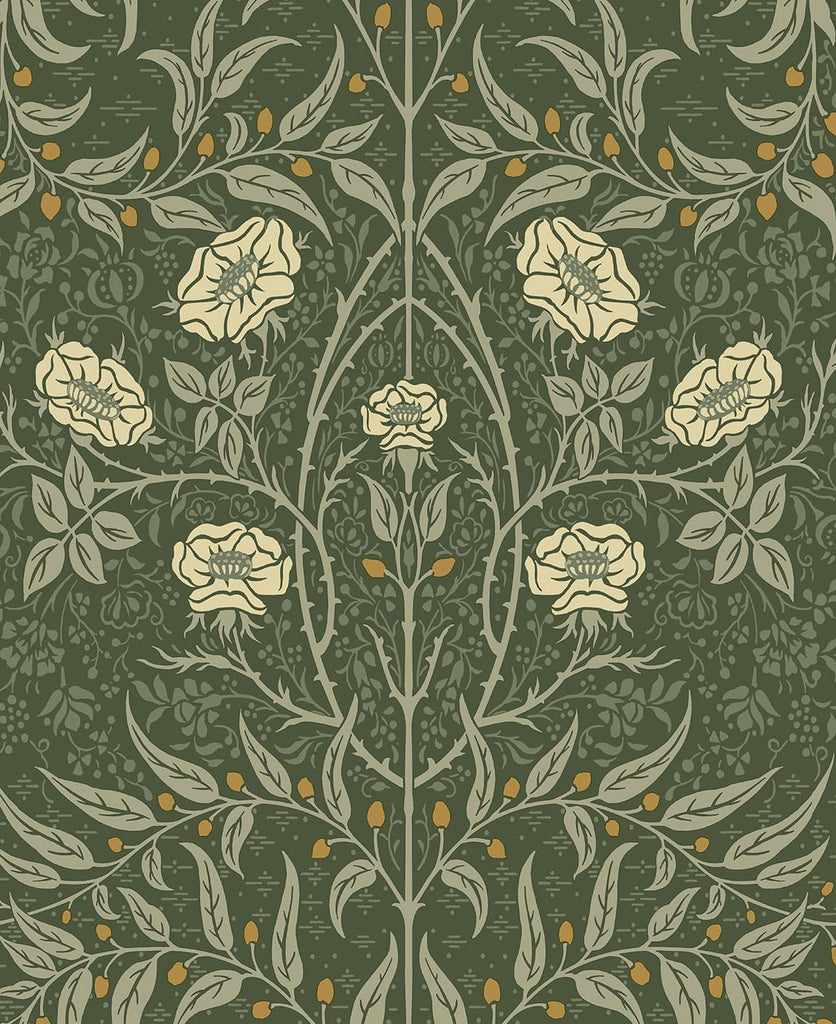 Malibu PS Stenciled Floral Vintage Floral - Evergreen | Peel and Stick Removable Wallpaper