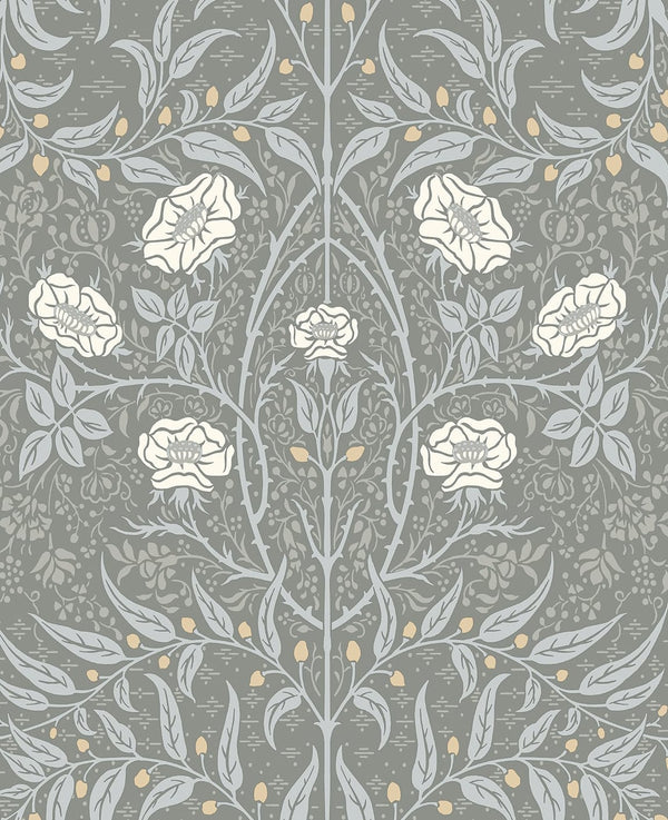 Malibu Ps Stenciled Floral Vintage Floral - Alloy Grey | Peel and Stick Removable Wallcovering