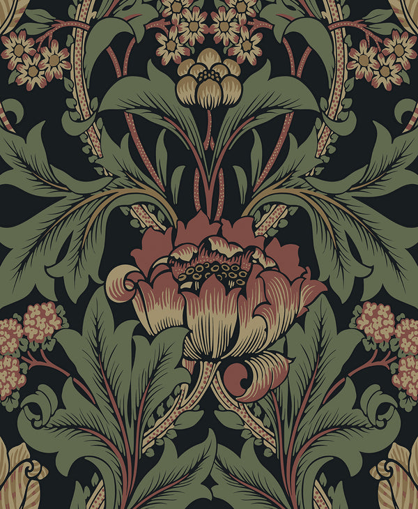 Malibu Ps Primrose Floral Vintage Floral - Denim Blue & Auburn | Peel and Stick Removable Wallcovering