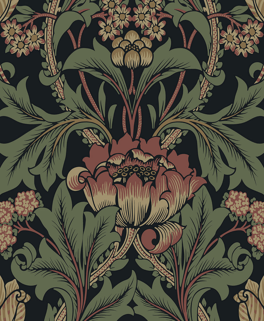 Malibu PS Primrose Floral Vintage Floral - Denim Blue & Auburn | Peel and Stick Removable Wallpaper