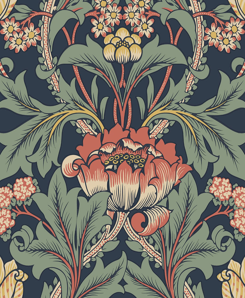 Malibu PS Primrose Floral Vintage Floral - Denim Blue & Auburn | Peel and Stick Removable Wallpaper
