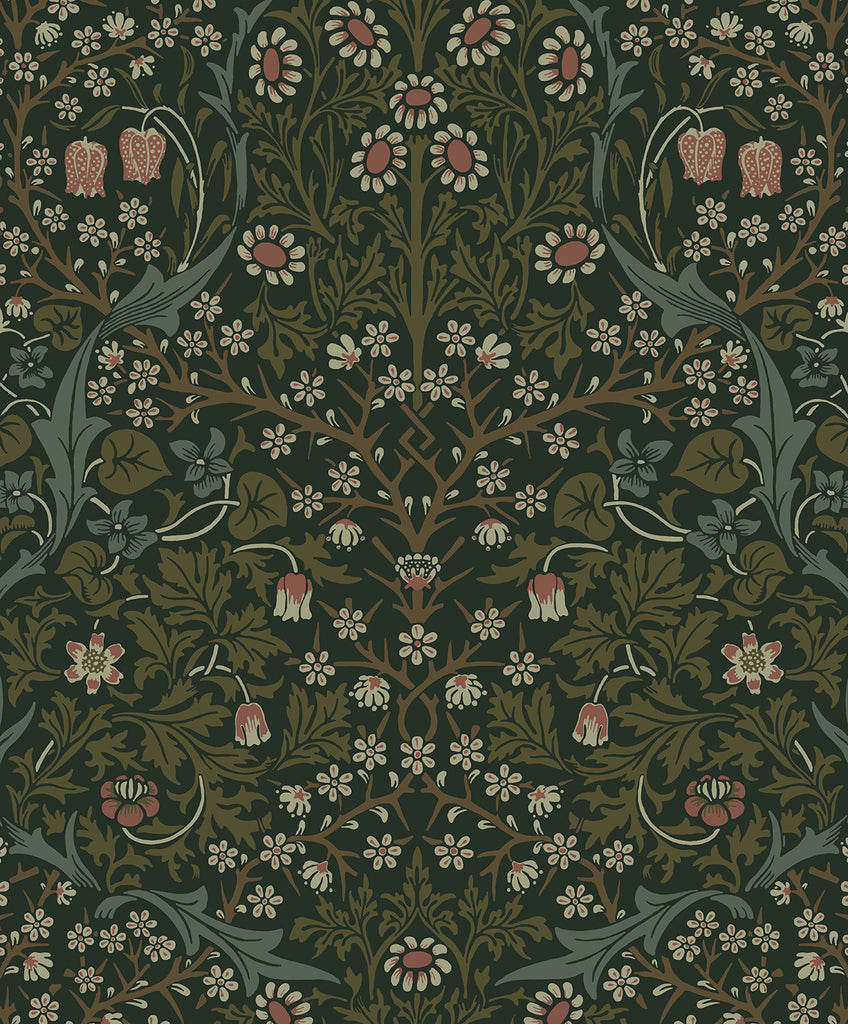 Malibu PS Victorian Garden Vintage Floral - Greenery | Peel and Stick Removable Wallpaper