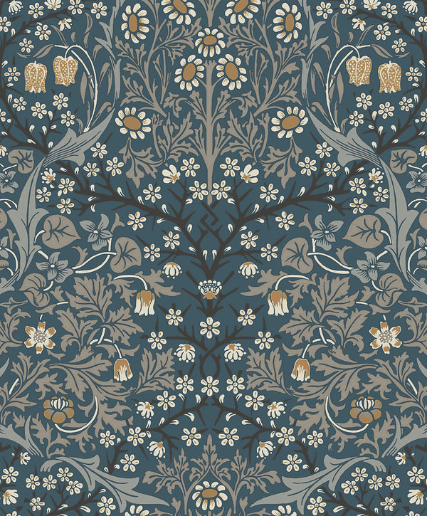 Malibu Ps Victorian Garden Vintage Floral - Aegean Blue & Warm Stone | Peel and Stick Removable Wallcovering