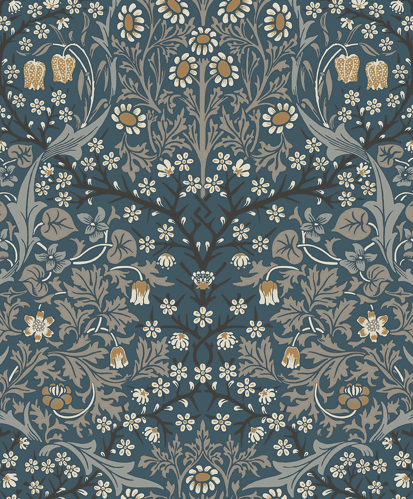 Malibu PS Victorian Garden Vintage Floral - Aegean Blue & Warm Stone | Peel and Stick Removable Wallpaper