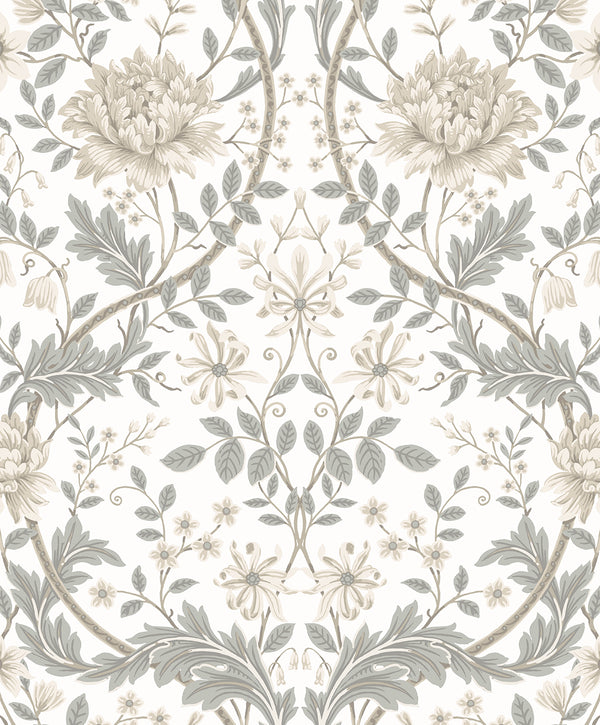 Malibu Ps Honeysuckle Trail Vintage Floral - Ivory & Grey | Peel and Stick Removable Wallcovering