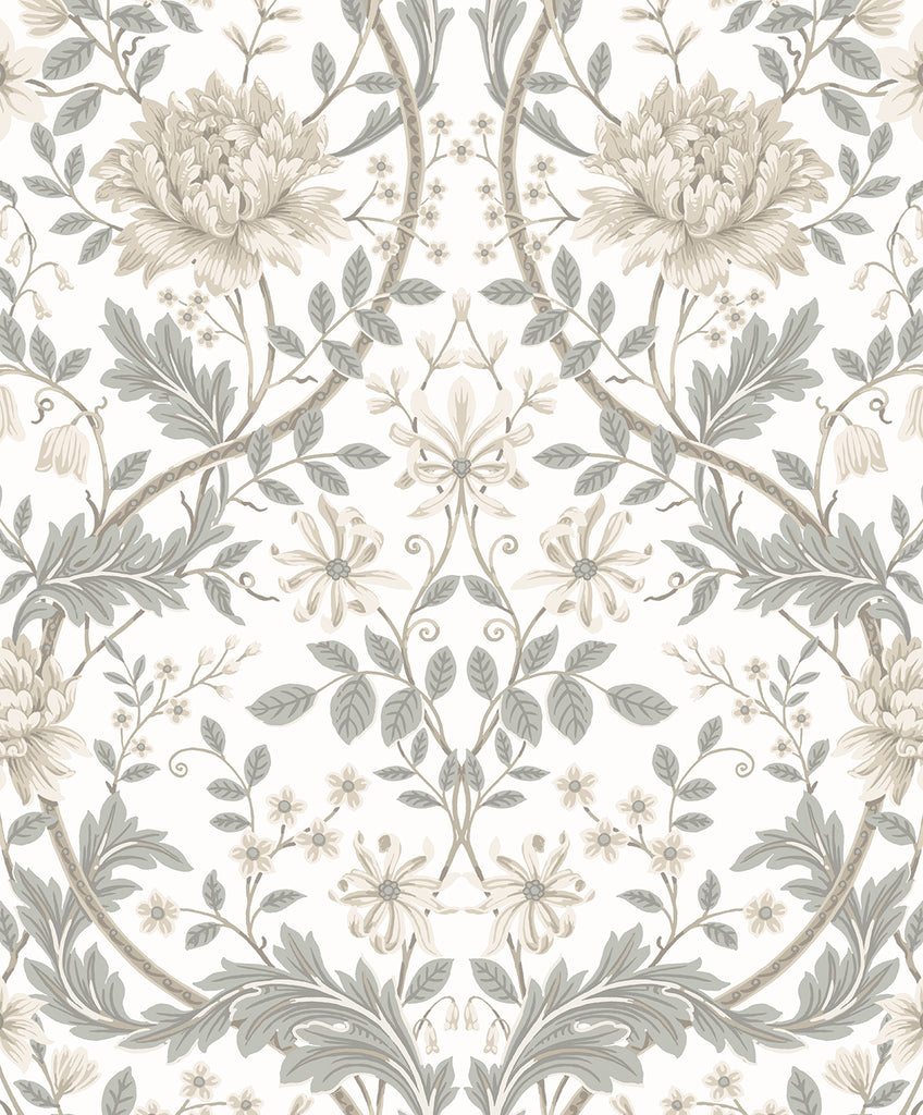 Malibu PS Honeysuckle Trail Vintage Floral - Ivory & Grey | Peel and Stick Removable Wallpaper