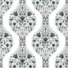 Malibu PS Floral Ogee Transitional Floral - Steel & Rustic Taupe | Peel and Stick Removable Wallpaper