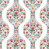 Malibu PS Floral Ogee Transitional Floral - Rose Pink & Spruce | Peel and Stick Removable Wallpaper