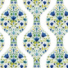 Malibu PS Floral Ogee Transitional Floral - Cobalt & Spring Green | Peel and Stick Removable Wallpaper