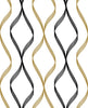 Malibu PS Ogee Ribbon Contemporary Geometric - Metallic Gold & Ebony | Peel and Stick Removable Wallpaper