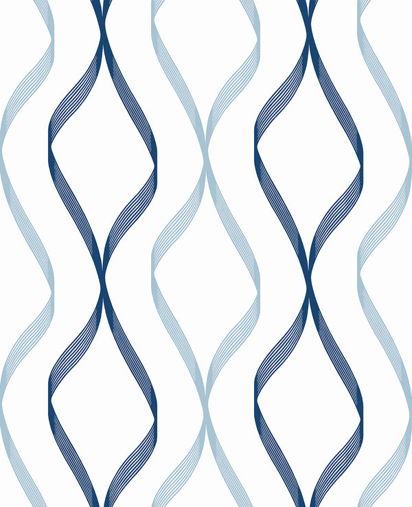 Malibu Ps Ogee Ribbon Contemporary Geometric - Celtic Blue & Dewdrop | Peel and Stick Removable Wallcovering