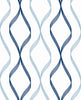 Malibu PS Ogee Ribbon Contemporary Geometric - Celtic Blue & Dewdrop | Peel and Stick Removable Wallpaper