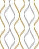 Malibu PS Ogee Ribbon Contemporary Geometric - Silver & Gold | Peel and Stick Removable Wallpaper