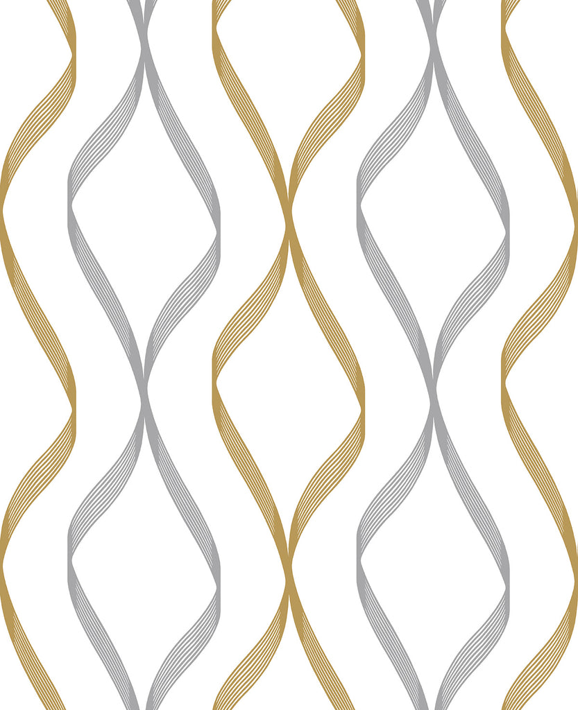 Malibu PS Ogee Ribbon Contemporary Geometric - Silver & Gold | Peel and Stick Removable Wallpaper