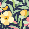 Malibu PS Garden Block Floral Contemporary Floral - Deep Navy & Pastels  | Peel and Stick Removable Wallpaper