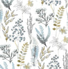 Malibu PS Wild Garden Contemporary Botanical - Glacier Blue & Matte Brass | Peel and Stick Removable Wallpaper