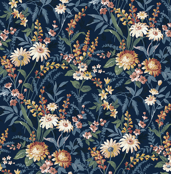 Malibu Ps Vintage Floral Vintage Floral - Navy Blue | Peel and Stick Removable Wallcovering