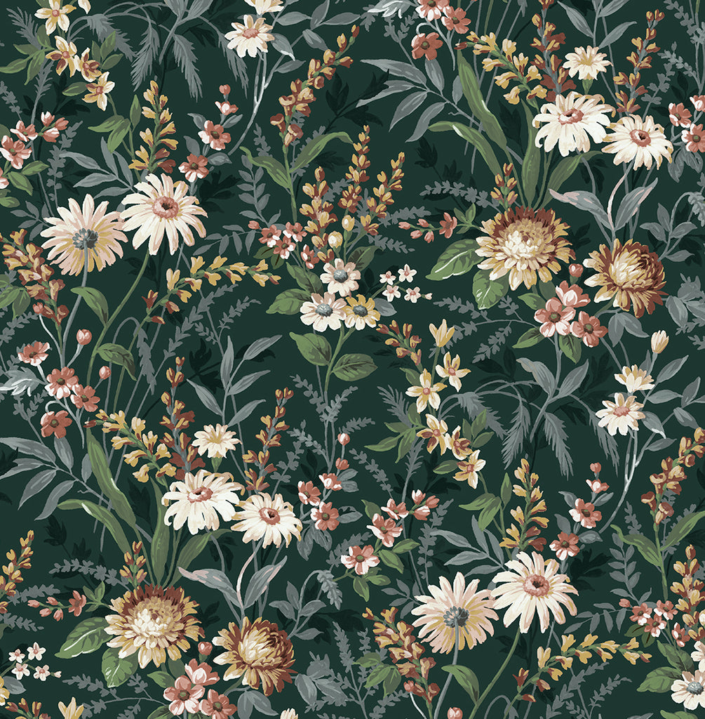Malibu PS Vintage Floral Vintage Floral - Forest Green | Peel and Stick Removable Wallpaper
